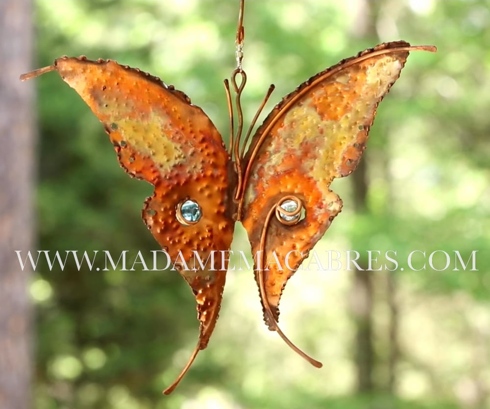 Image of Copper Butterfly Wind Spinner - Wind Sculpture