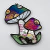 Iridescent Red and Green Vintage Mushroom Suncatcher