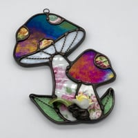 Image 1 of Iridescent Red and Green Vintage Mushroom Suncatcher