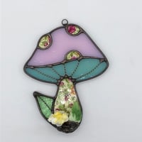 Image 1 of Pink and duck egg blue mushroom suncatcher