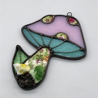 Image 2 of Pink and duck egg blue mushroom suncatcher