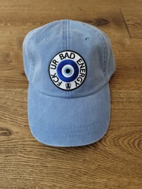 FCK UR BAD ENERGY dad hat (Heather Blue)