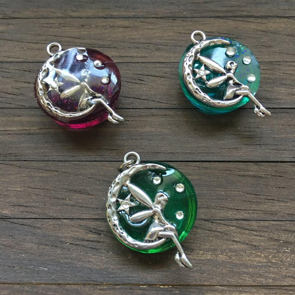 Fairy Moon Resin Antique Silver Necklace