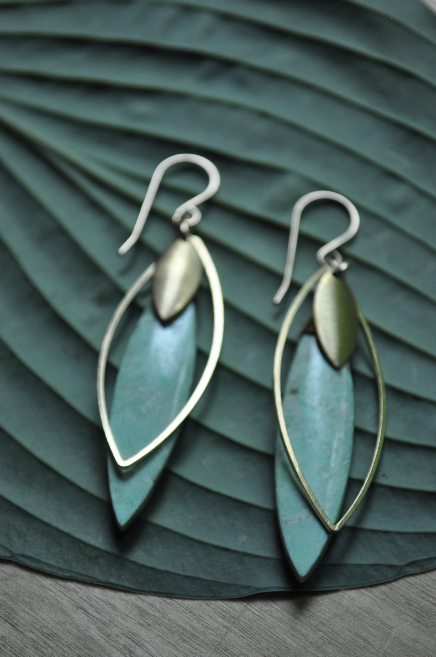 Image of One of a Kind Green Turquoise Marquise Dangles
