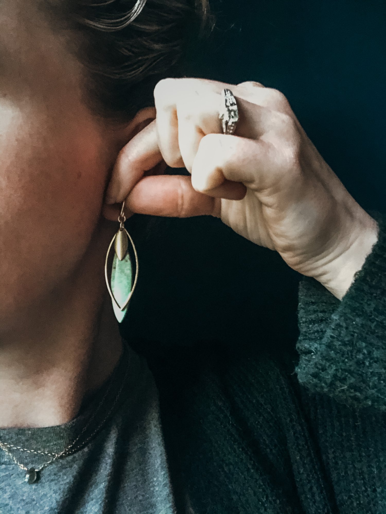 Image of One of a Kind Green Turquoise Marquise Dangles