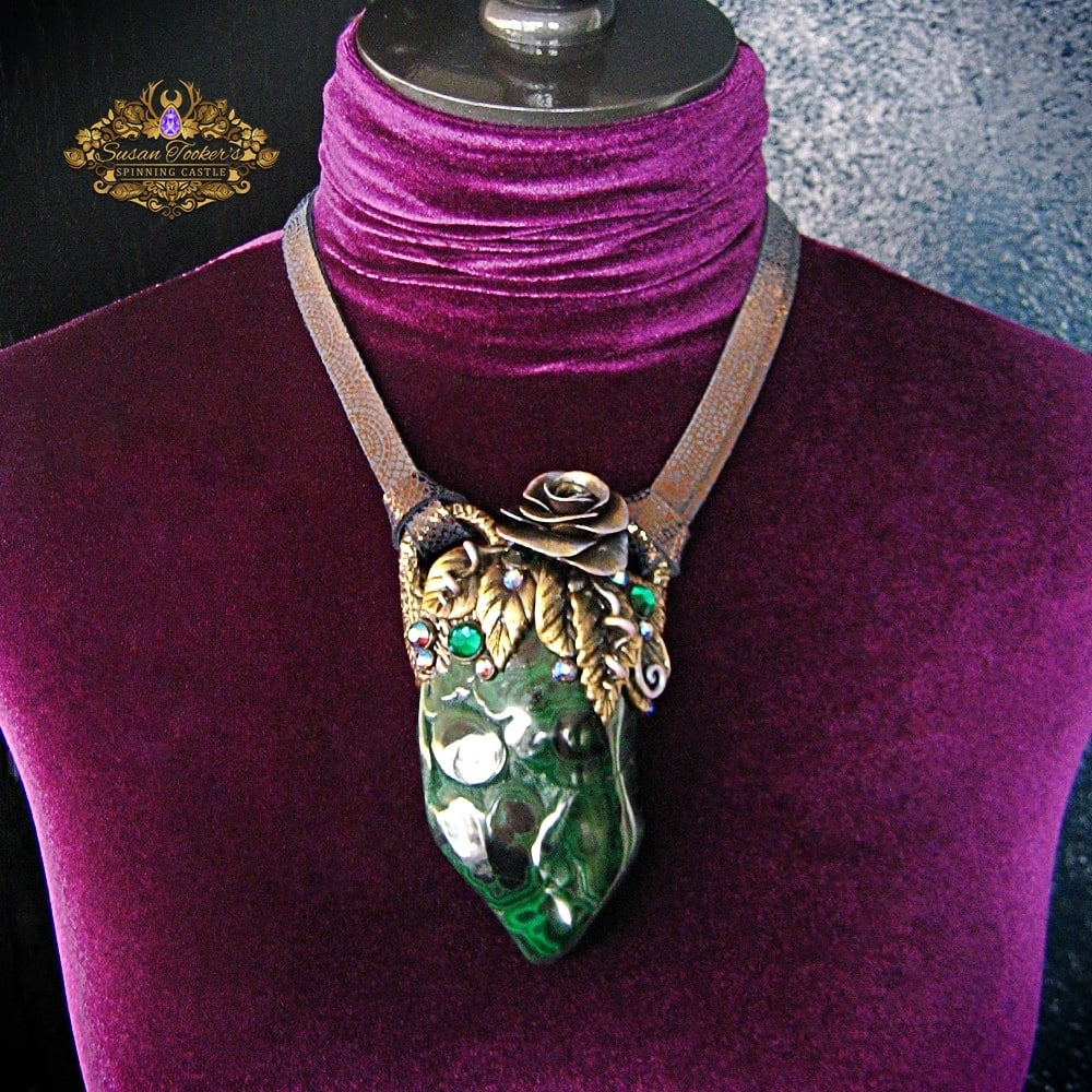 Image of HEART OF THE FOREST - Malachite Statement Amulet Necklace Witch Aesthetic 