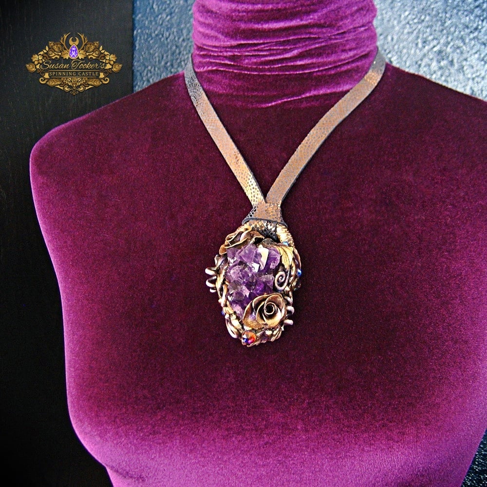 Image of VIOLET FAE - Amethyst Quartz Crystal Cluster Statement Amulet Necklace Witch Aesthetic