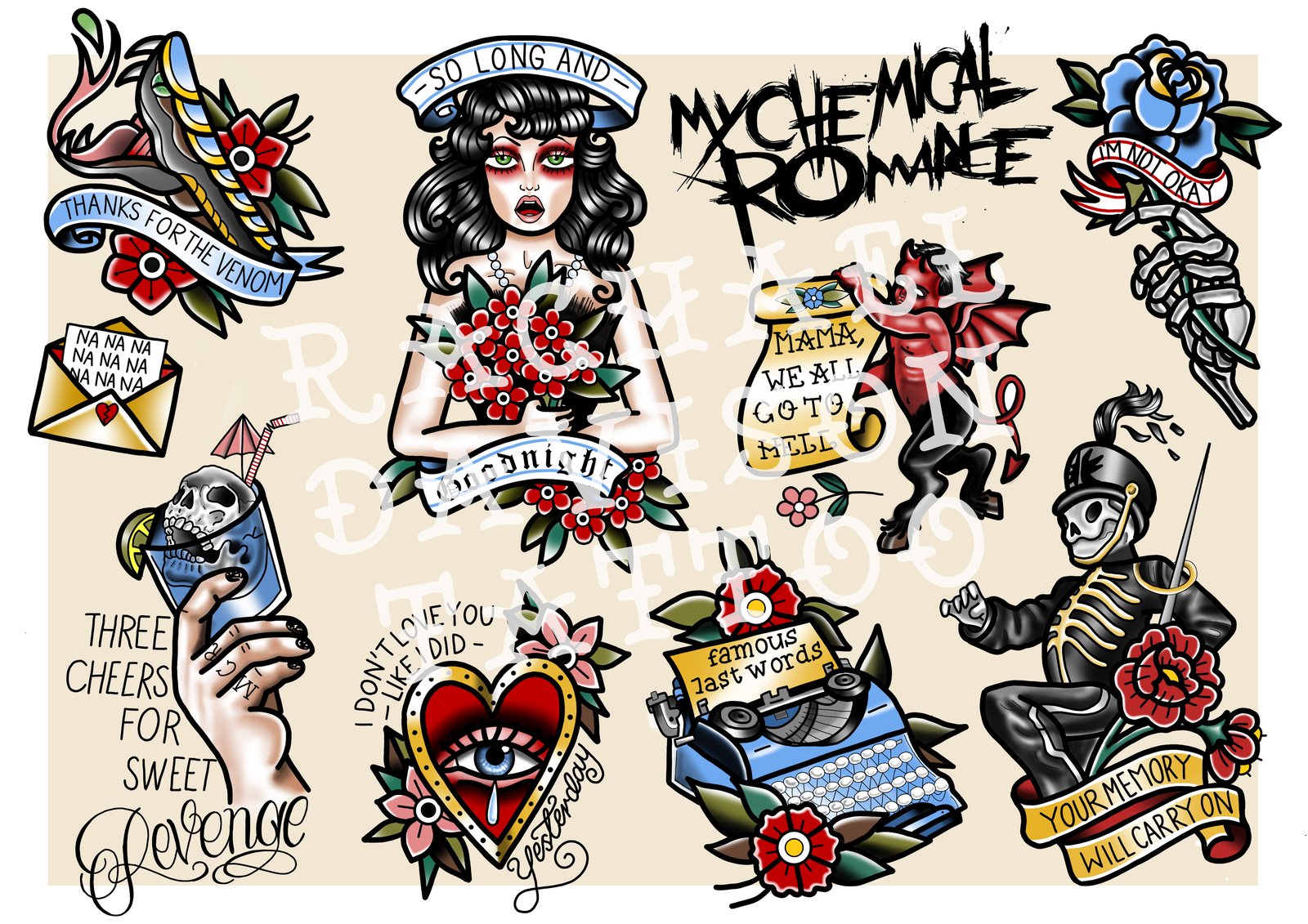 My chem song inspired tattoo designs ive been working on instagram  josieminsta  rMyChemicalRomance
