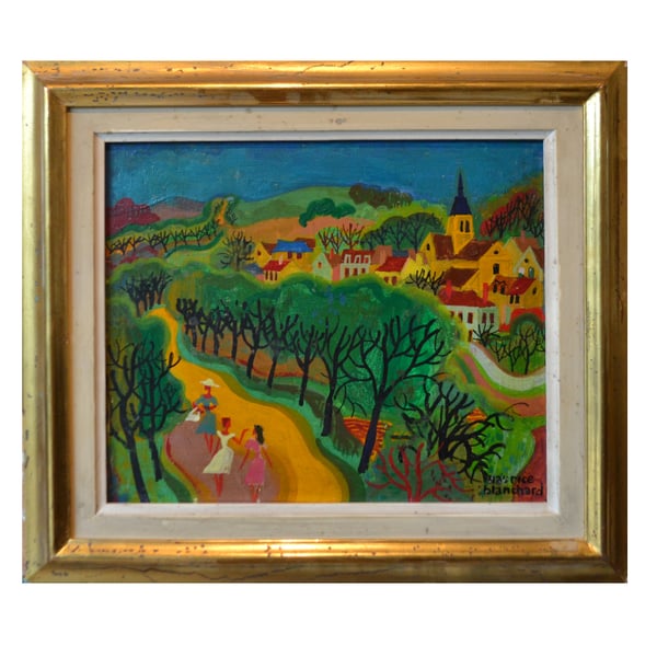 Image of Mid Century, Painting, 'Provencale Village,' Maurice Blanchard (1890–1969)