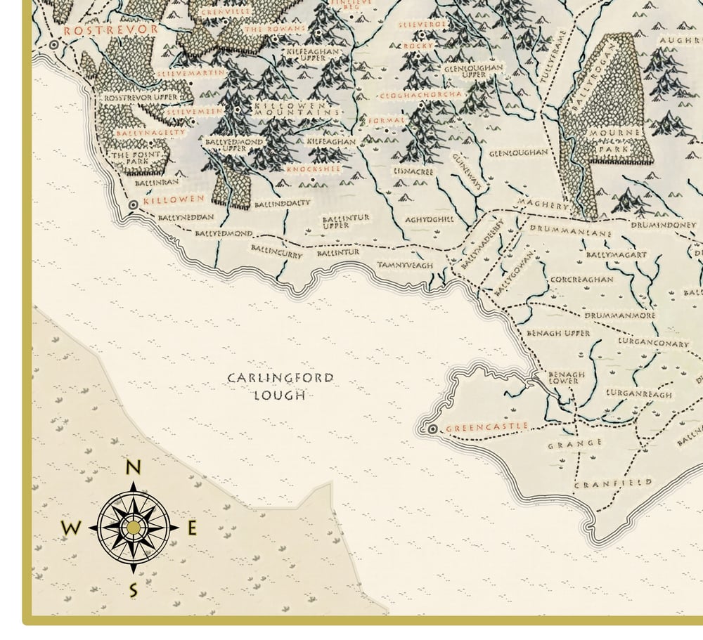 Kingdom of Mourne (A Fantasy Map). A2 (38x43cm Giclée Fine Art Print) 