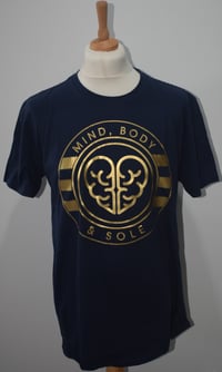 Image 2 of Mind Body & Sole Logo T-Shirt  Navy/Gold 