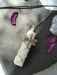 Image 3 of Selenite dragonfly wand pendant