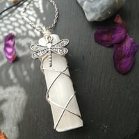 Image 4 of Selenite dragonfly wand pendant