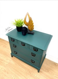 Image 2 of Stag Minstrel Chest of Drawers  / Large Bedside Cabinet painted in dark green with cup handles for 