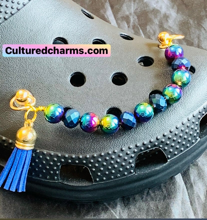 Exclusive Iridescent beads Croc chain charm
