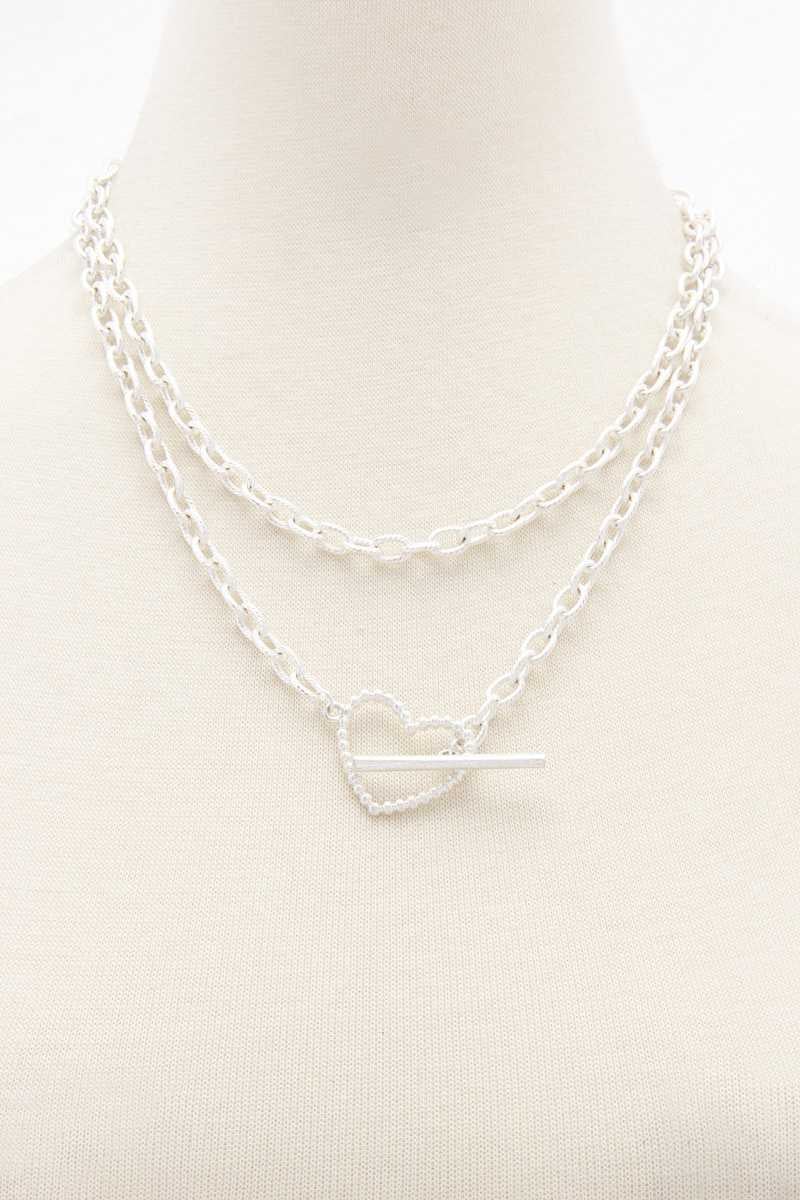 Image of CIRCLE LINK HEART TOGGLE CLASP NECKLACE