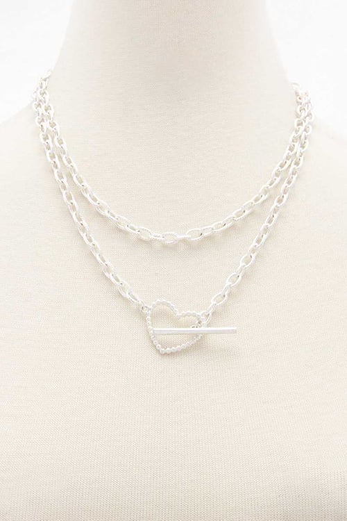 Image of CIRCLE LINK HEART TOGGLE CLASP NECKLACE