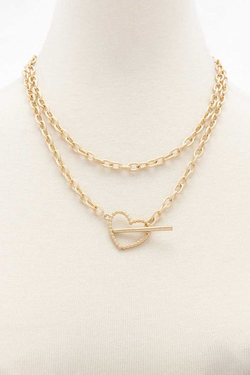 Image of CIRCLE LINK HEART TOGGLE CLASP NECKLACE