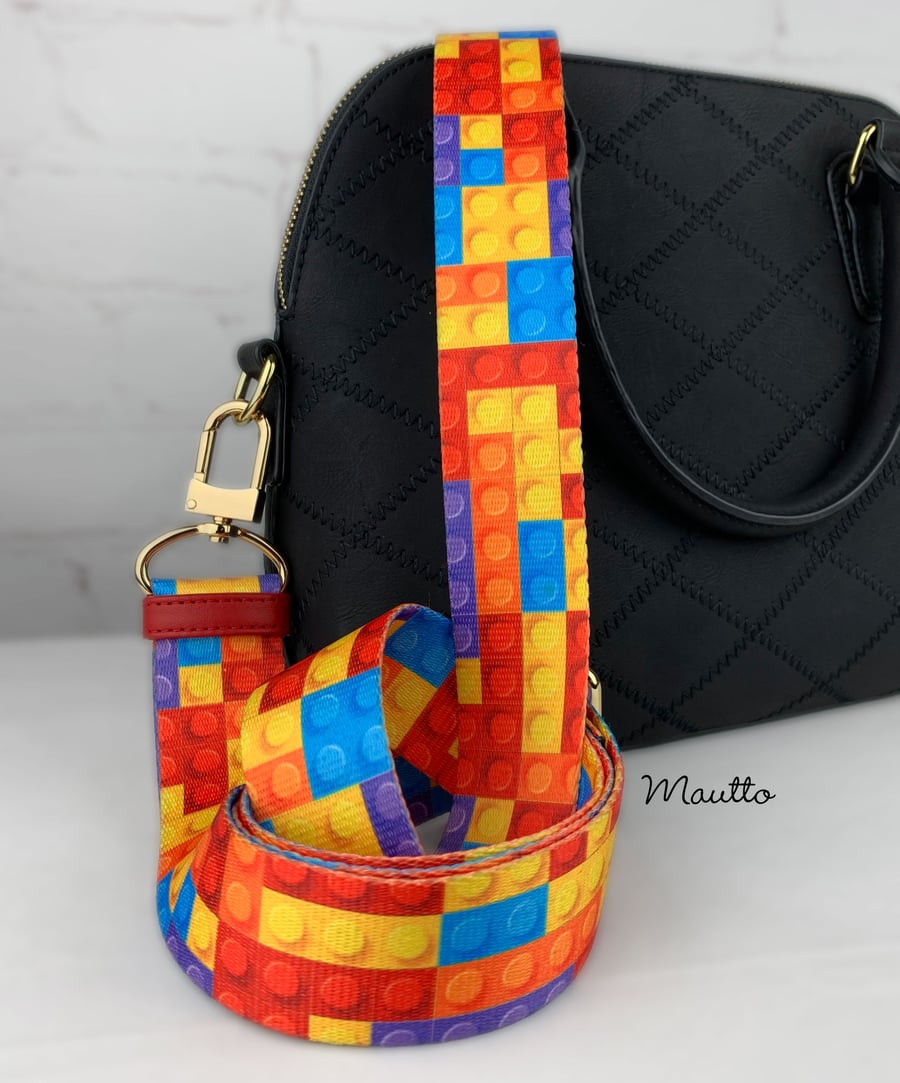 Image of Building Blocks/Bricks Bag Strap - 1.5" Wide Nylon - Adjustable Length - U Shape Style #16XLG Hooks