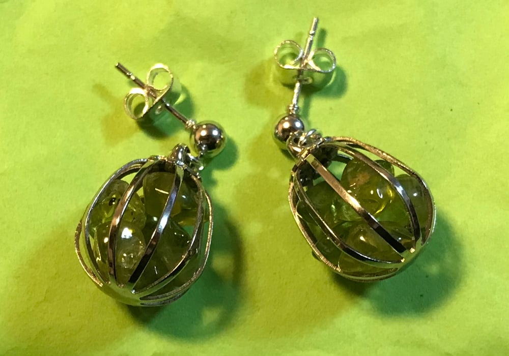 Image of Green glass caged earrings