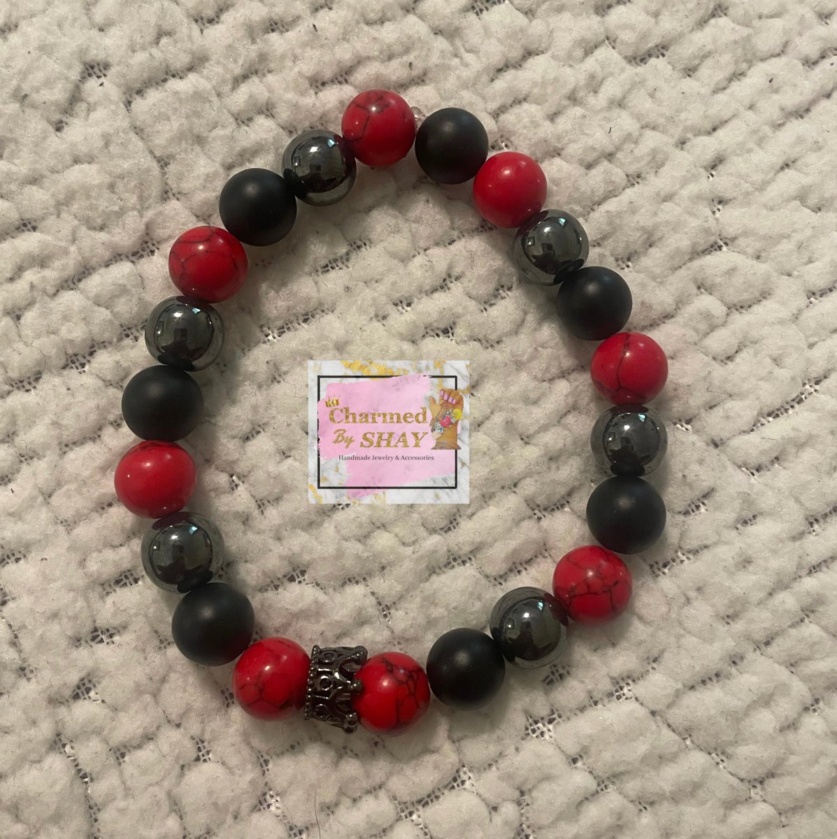 Black, Red, and silver Beads