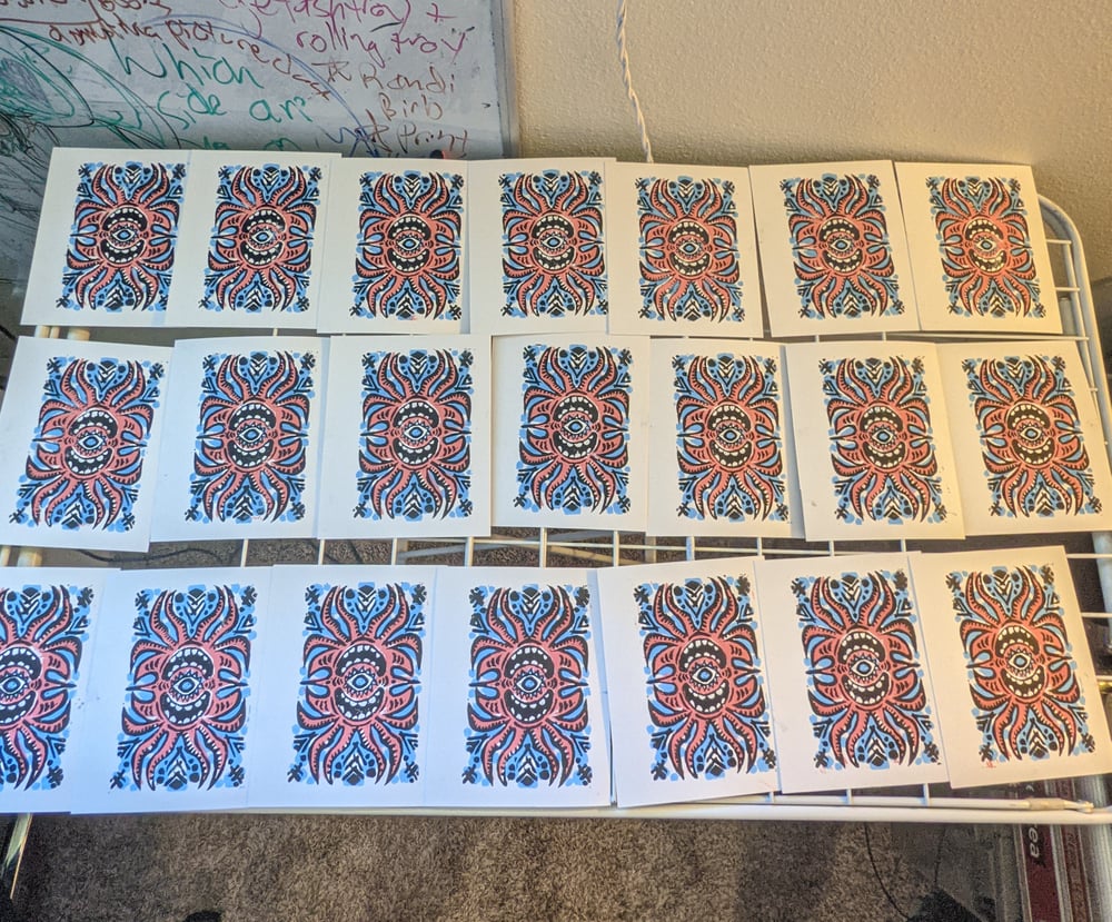 "Squib" 4"x6" 3 color block print
