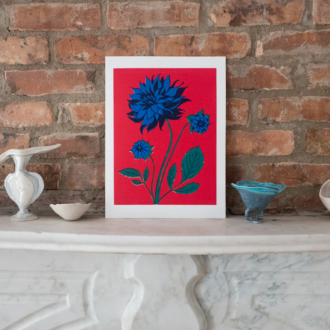 Image of Blue Dahlia - Linocut Print