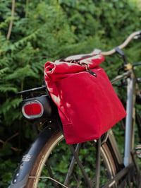 Image 2 of Red Waxed canvas saddlebag for Super73 Motorbike bag Motorcycle bag Bicycle bag in waxed canvas 