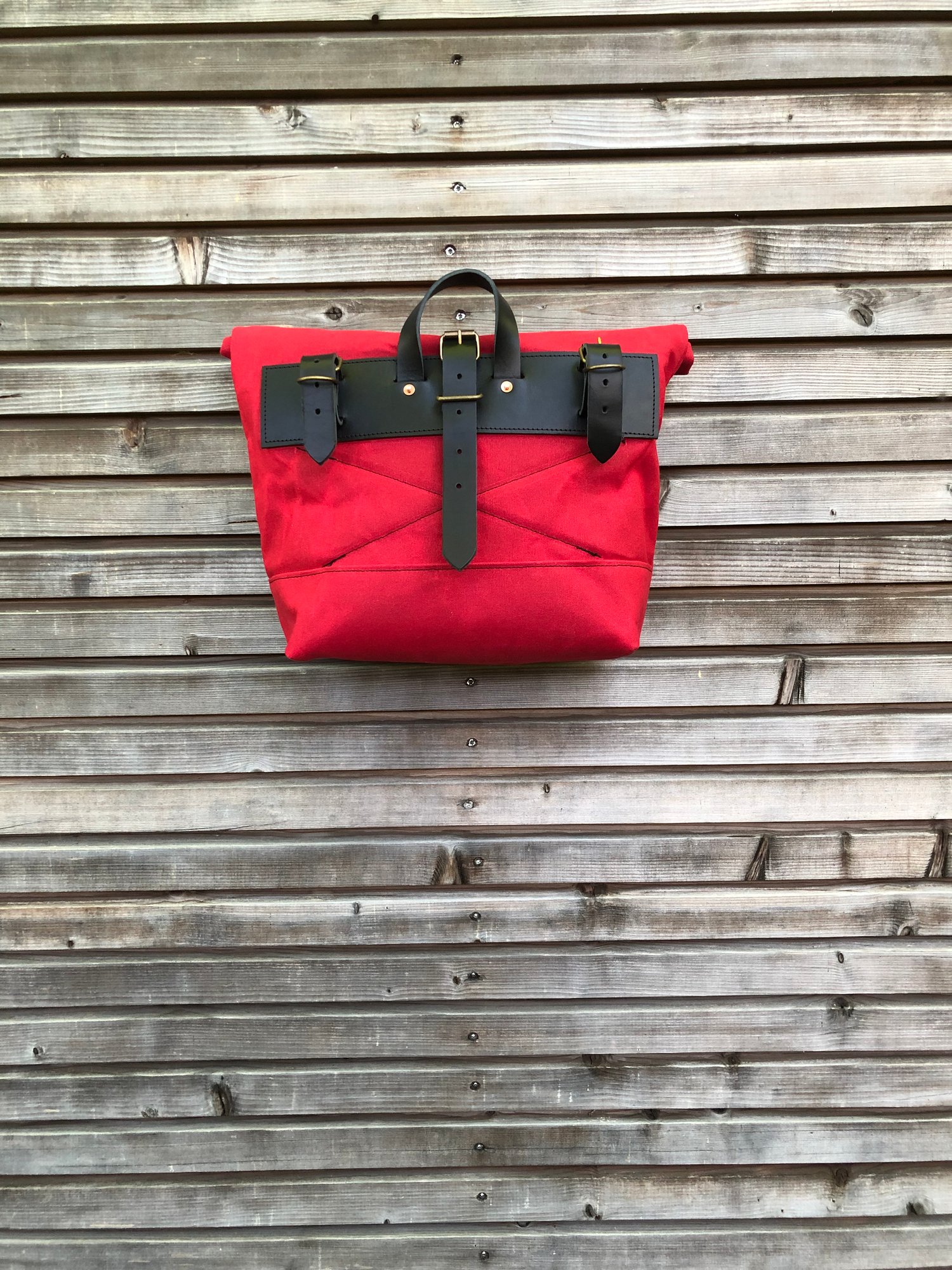Image of Red Waxed canvas saddlebag for Super73 Motorbike bag Motorcycle bag Bicycle bag in waxed canvas 