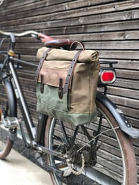 Image 1 of Motorcycle bag in waxed canvas Motorbike bag Saddle bag Bicycle bag in waxed canvas and leather Bike