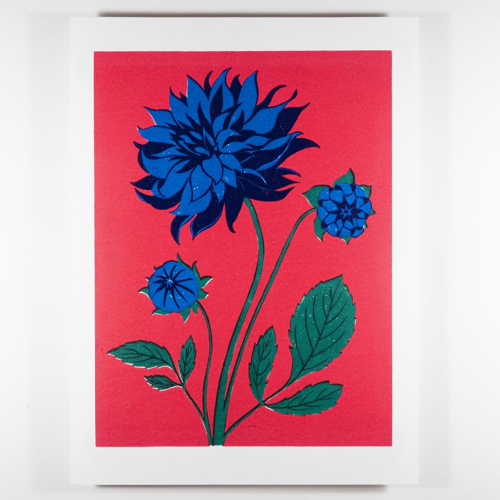 Image of Blue Dahlia - Linocut Print