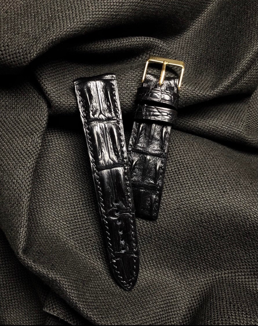 Image of Black hand painted Hornback Niloticus Crocodile watch strap