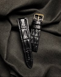 Image 1 of Black hand painted Hornback Niloticus Crocodile watch strap