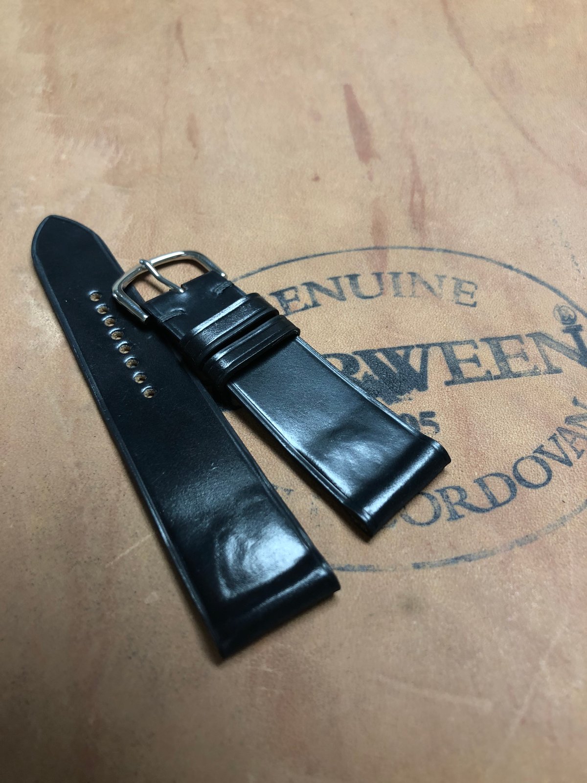 Image of Black Horween Shell Cordovan Watch Strap - Classic Black
