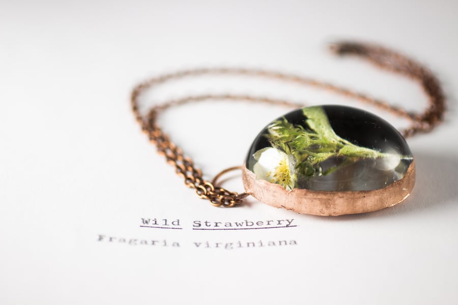 Image of Wild Strawberry (Fragaria virginiana) - Copper Plated Necklace #5
