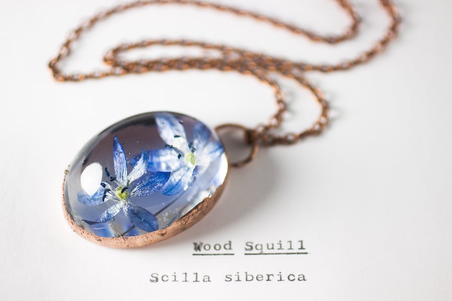 Image of Wood Squill (Scilla siberica) - Copper Plated Necklace #6