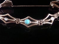 Image 1 of Victorian 9ct turquoise and pearl unusual thick bracelet 12.2g
