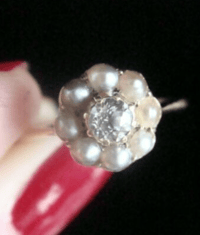 Image 1 of EDWARDIAN 18CT YELLOW GOLD PEARL AND OLD CUT DIAMOND CLUSTER RING