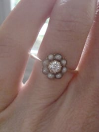 Image 2 of EDWARDIAN 18CT YELLOW GOLD PEARL AND OLD CUT DIAMOND CLUSTER RING