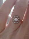 EDWARDIAN 18CT YELLOW GOLD PEARL AND OLD CUT DIAMOND CLUSTER RING