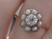 Image 3 of EDWARDIAN 18CT YELLOW GOLD PEARL AND OLD CUT DIAMOND CLUSTER RING