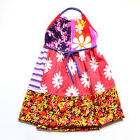 Image 2 of deep purple superfloral stripe 4/6 halter apron wrap dress sundress courtneycourtney vintage fabric 