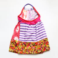 Image 5 of deep purple superfloral stripe 4/6 halter apron wrap dress sundress courtneycourtney vintage fabric 