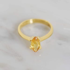 Image of Sri Lanka Honey Yellow Sapphire marquise cut 14k gold 4 claws ring