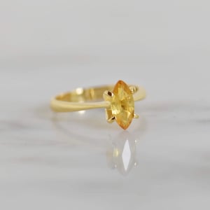 Image of Sri Lanka Honey Yellow Sapphire marquise cut 14k gold 4 claws ring