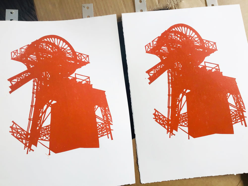 Lewis Merthyr Winding Gear linocut print 