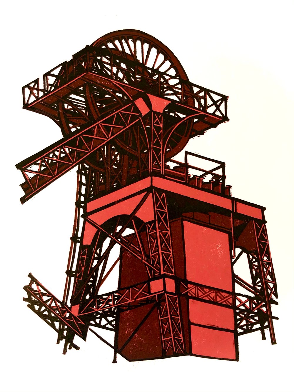 Lewis Merthyr Winding Gear linocut print 