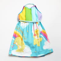 Image 1 of rainbow bear care bears 4/6 halter apron wrap dress sundress courtneycourtney vintage fabric