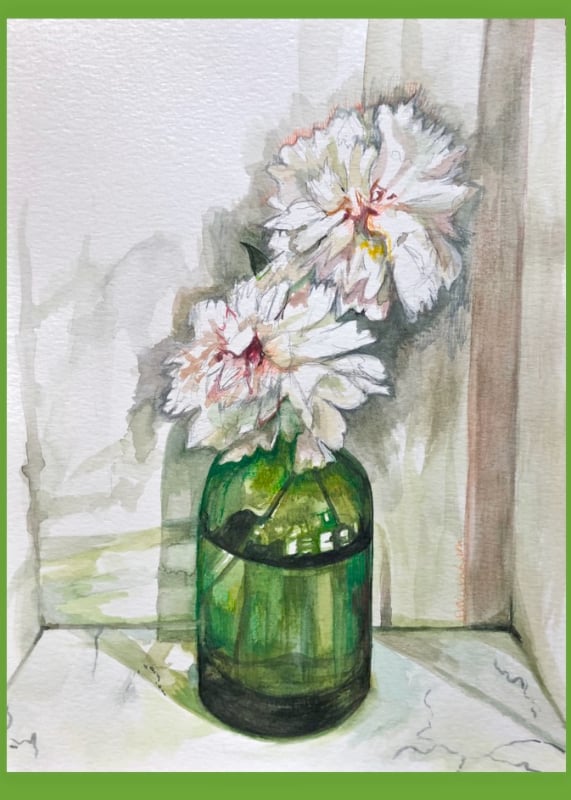 Peonies in a green vase