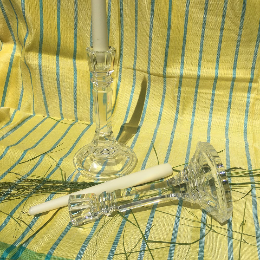 Image of Pair of crystal glass candlesticks